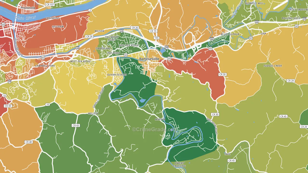 Barboursville, WV Map of Burglary Rates