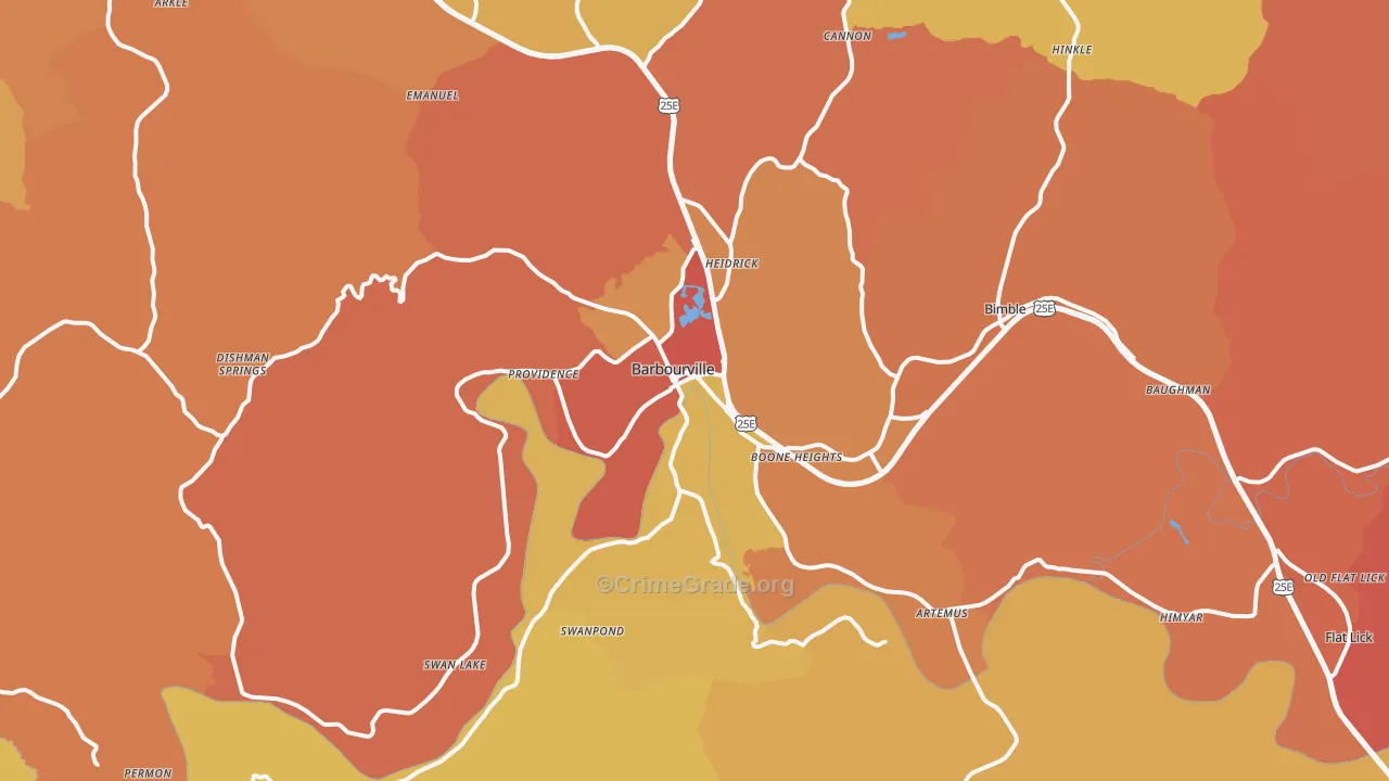 Barbourville, KY Map of Burglary Rates