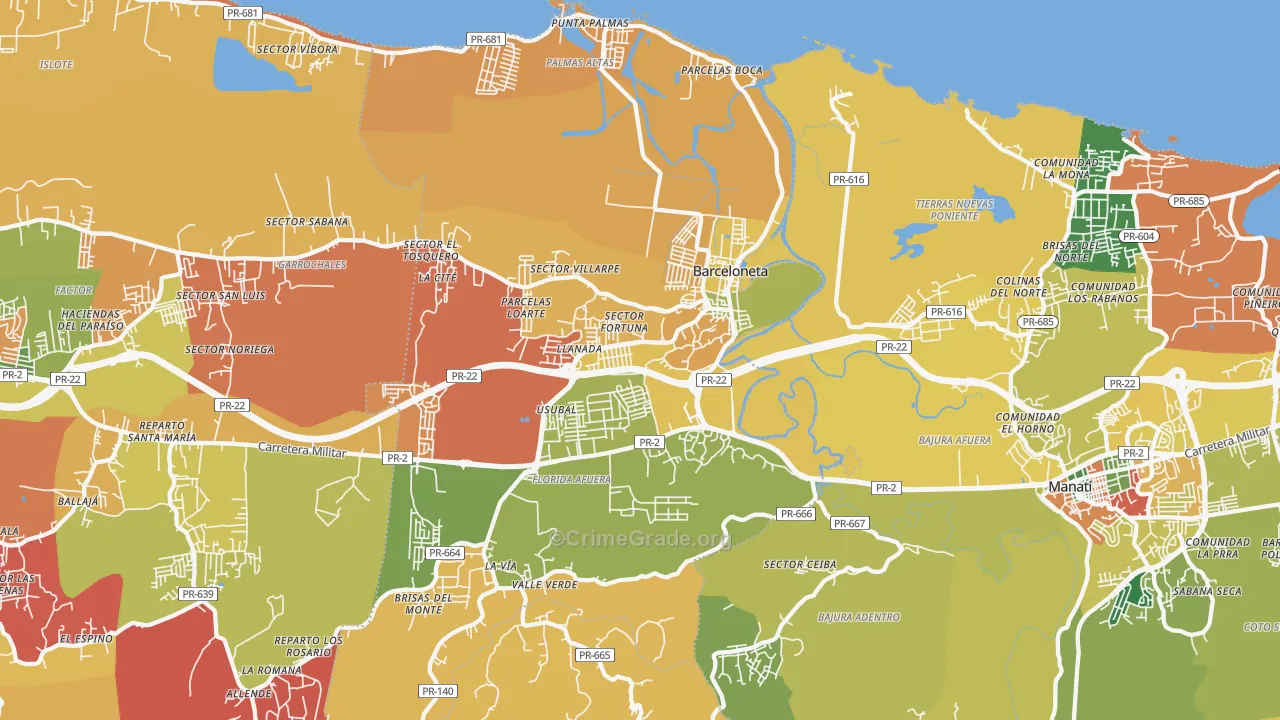 Barceloneta, PR Map of Burglary Rates
