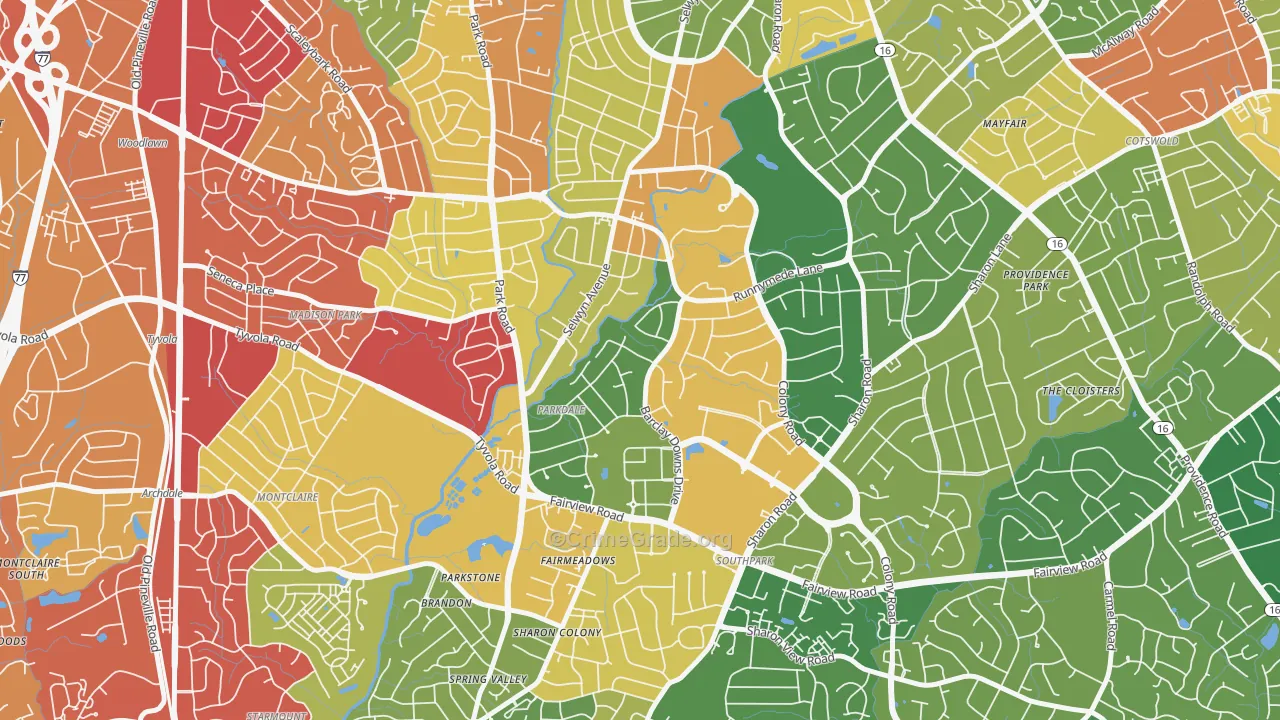 Barclay Downs, Charlotte, NC Map of Burglary Rates