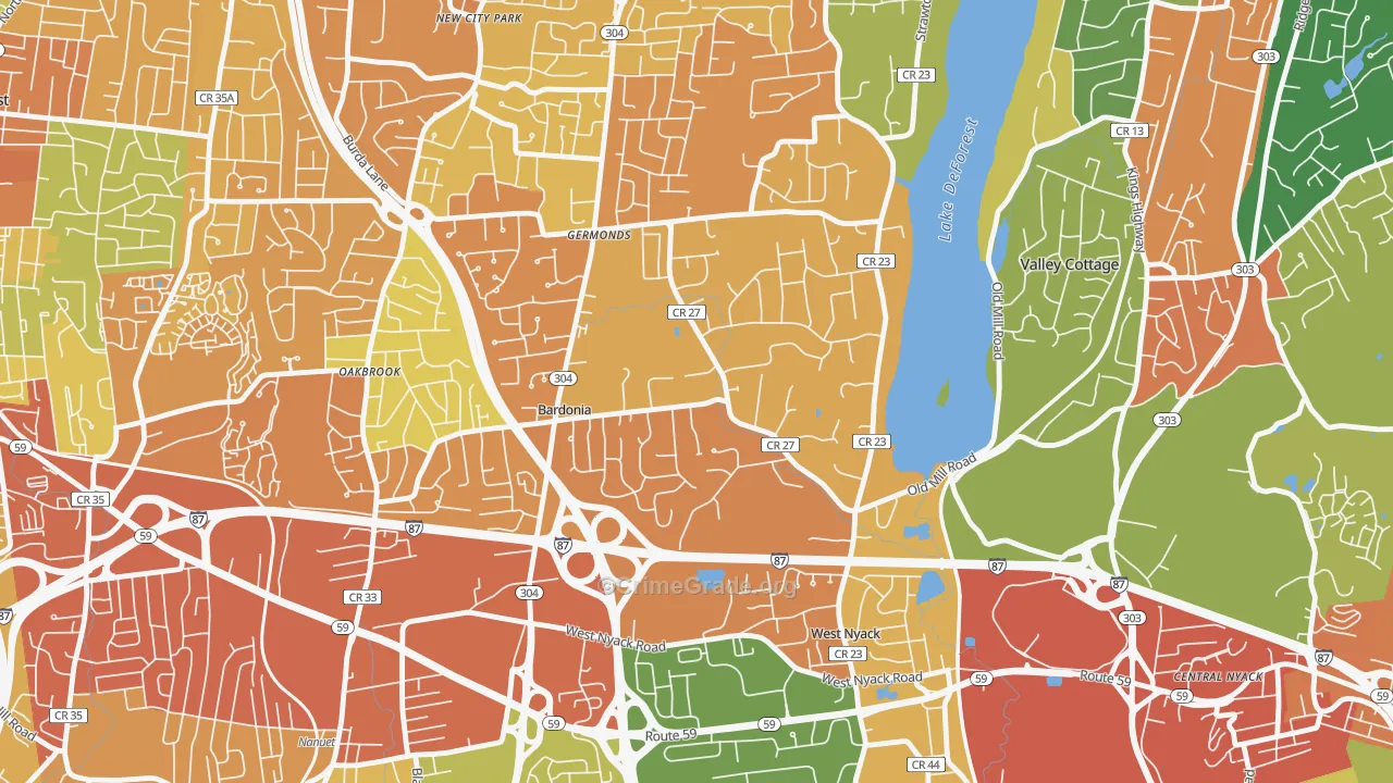 Bardonia, West Nyack, NY Map of Burglary Rates