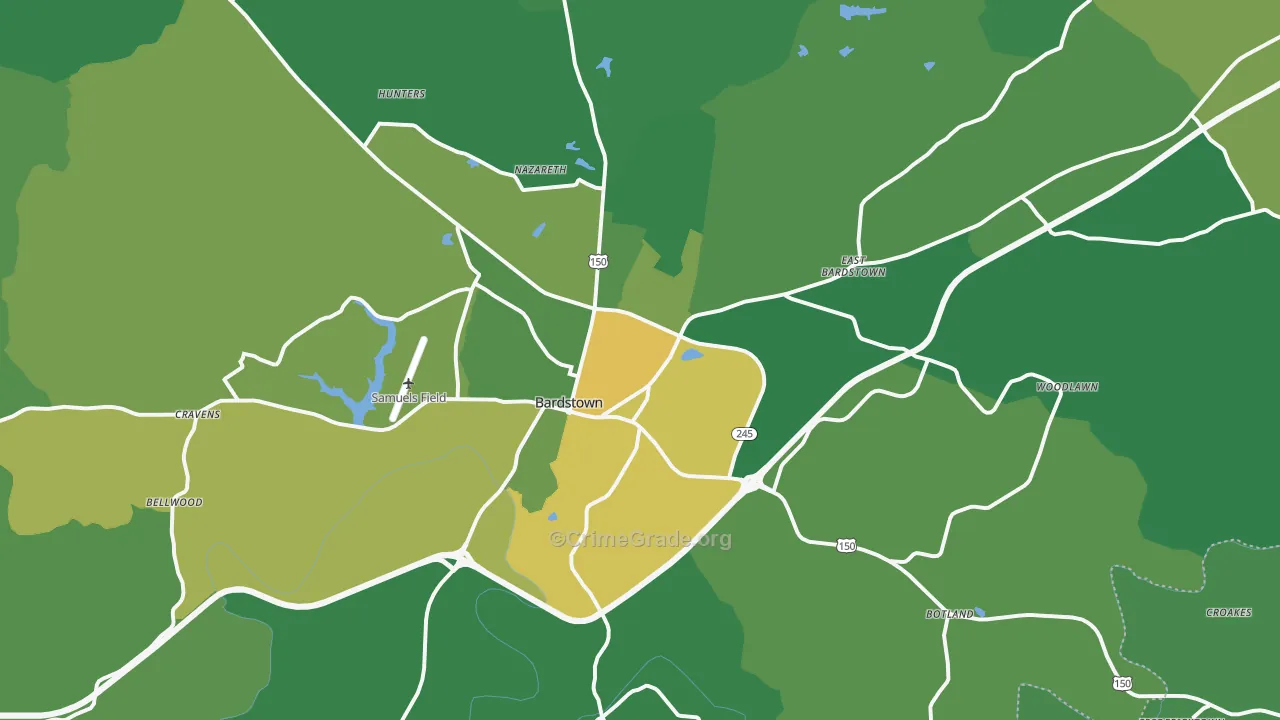 Bardstown, KY Map of Burglary Rates