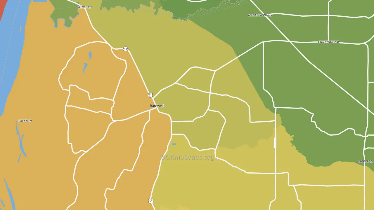 Bardwell, KY Map of Burglary Rates