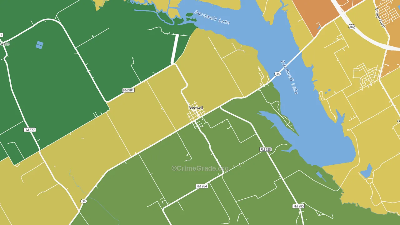 Bardwell, TX Map of Burglary Rates