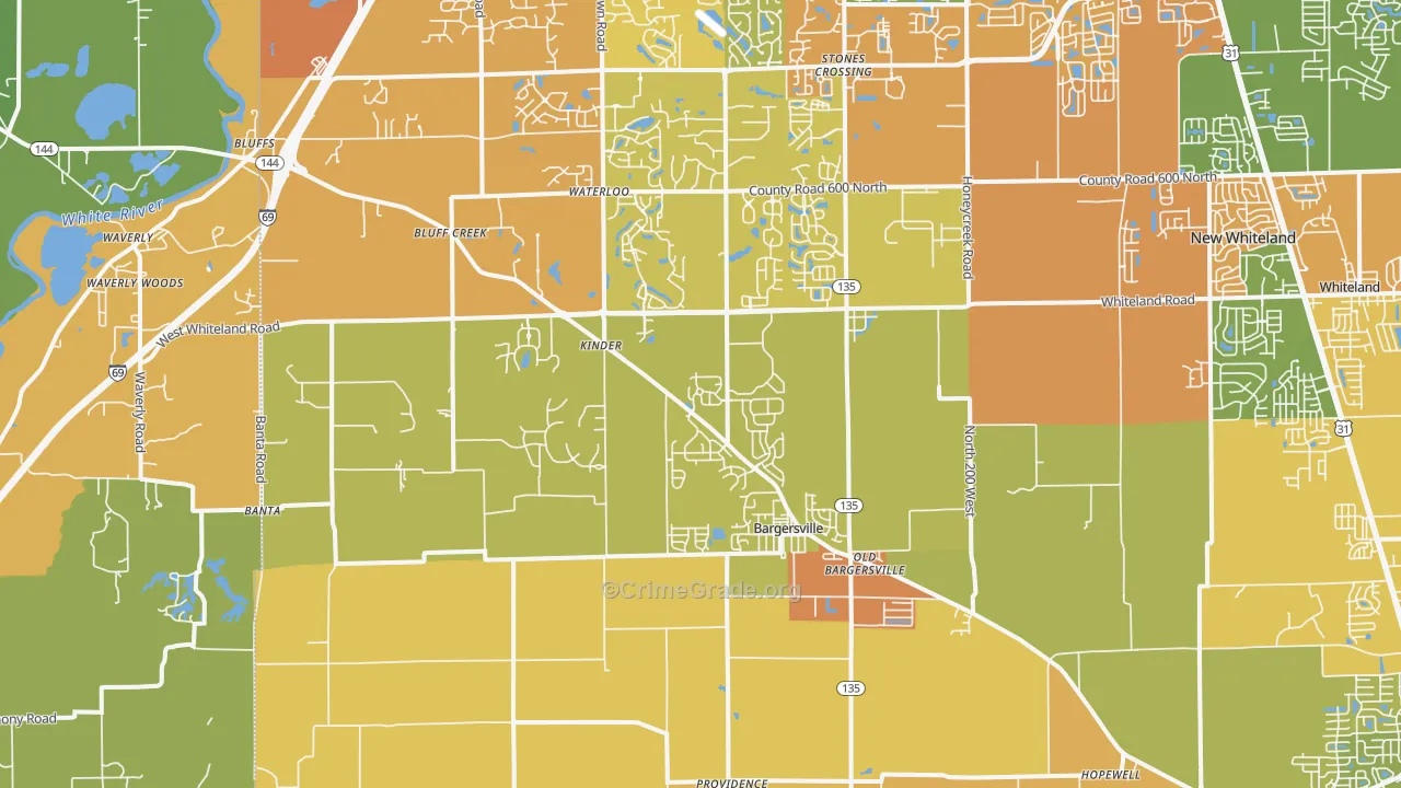 Bargersville, IN Map of Burglary Rates