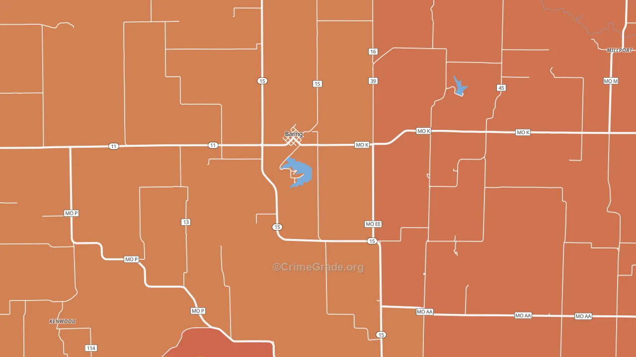 Baring, MO Map of Burglary Rates