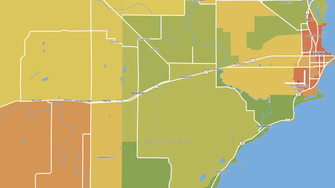Bark River, MI Map of Burglary Rates