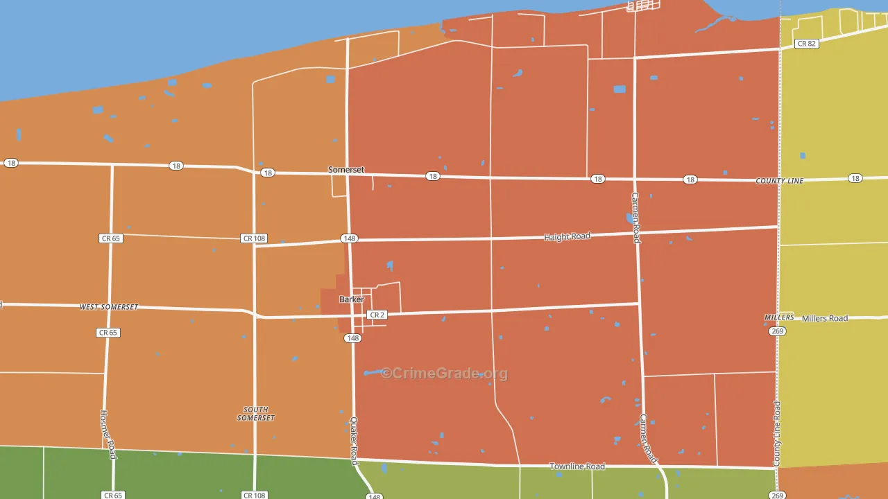 Barker, NY Map of Burglary Rates