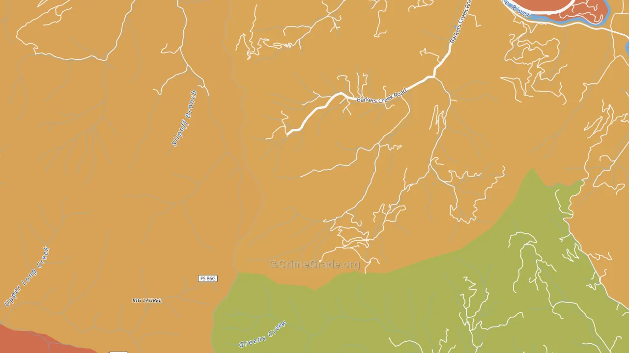 Barkers Creek, NC Map of Burglary Rates
