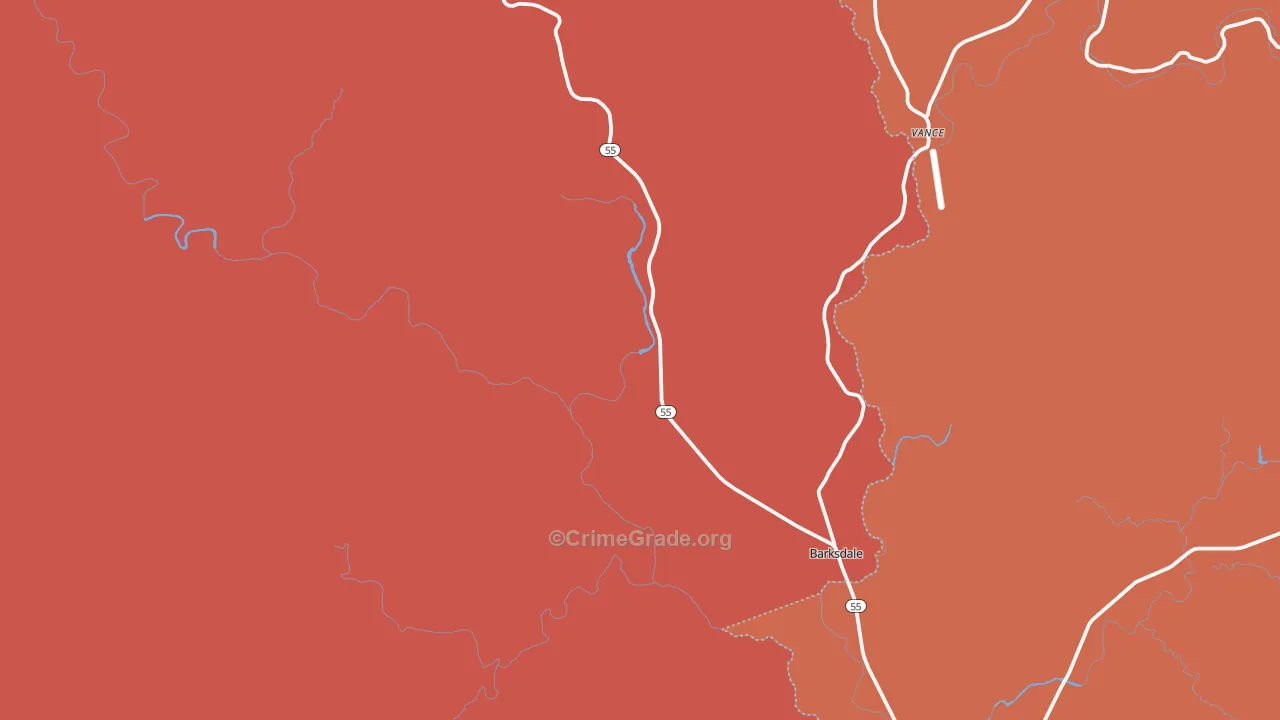 Barksdale, TX Map of Burglary Rates