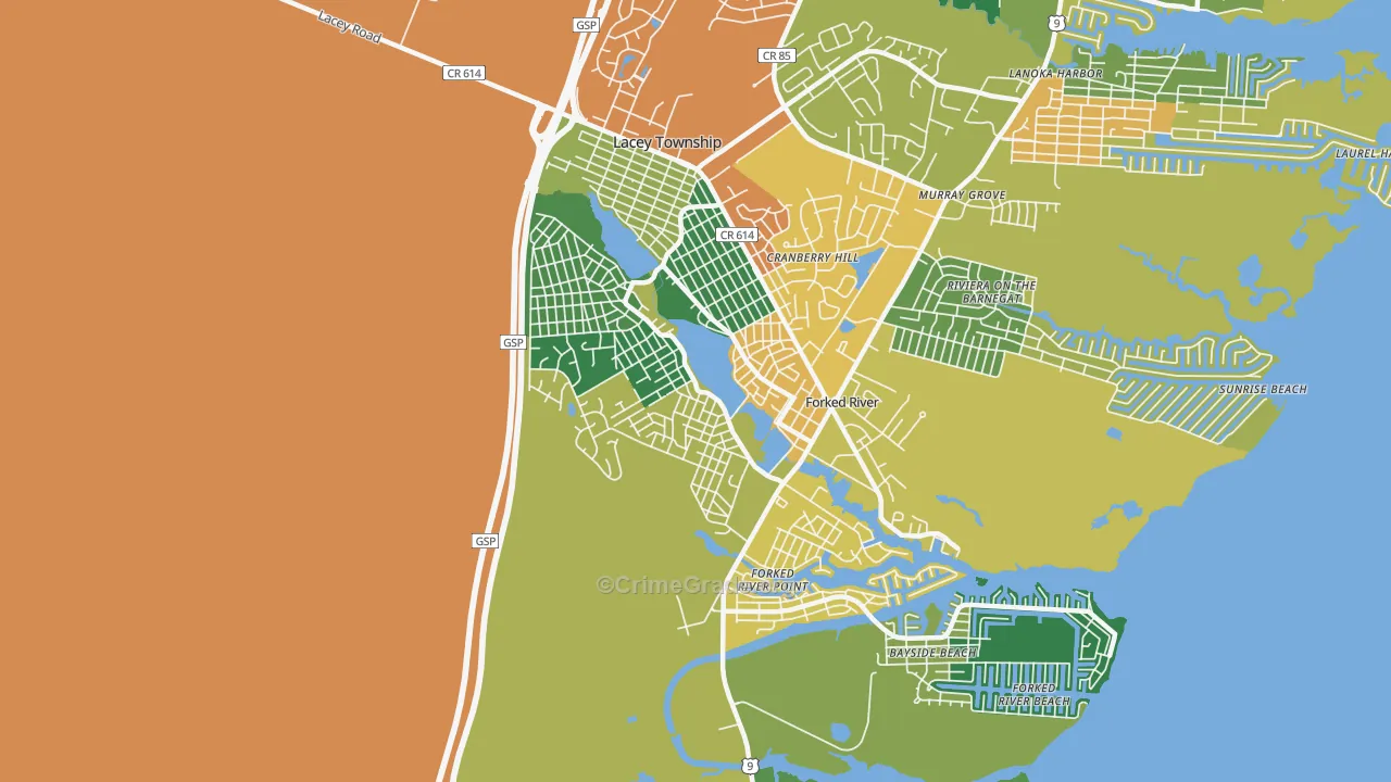 Barnegat Pines, Forked River, NJ Map of Burglary Rates