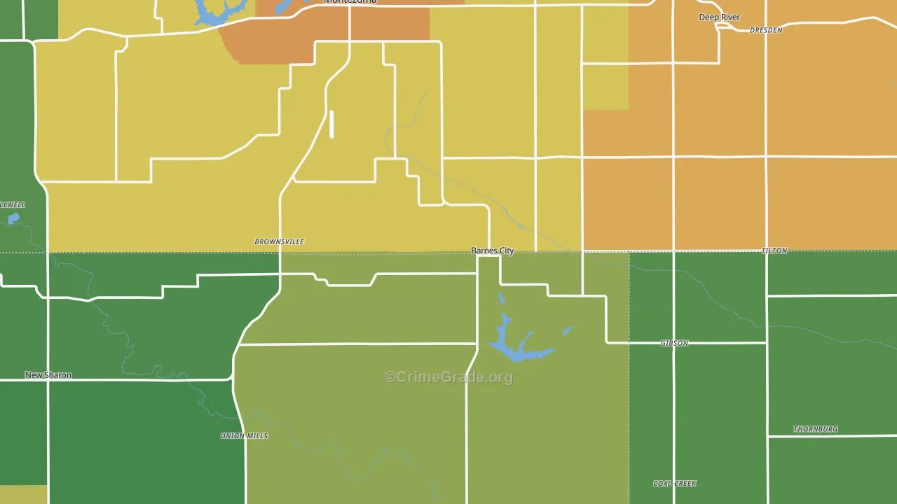 Barnes City, IA Map of Burglary Rates