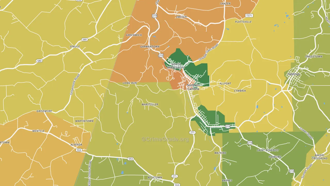 Barnesboro, PA Map of Burglary Rates