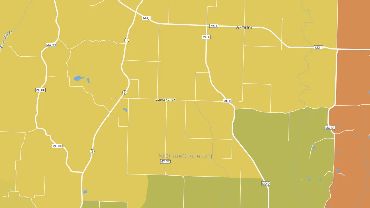 Barnesville, MO Map of Burglary Rates