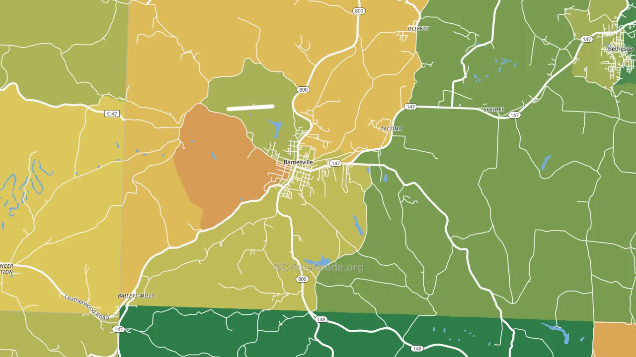 Barnesville, OH Map of Burglary Rates