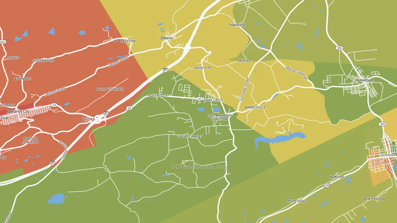 Barnesville, PA Map of Burglary Rates