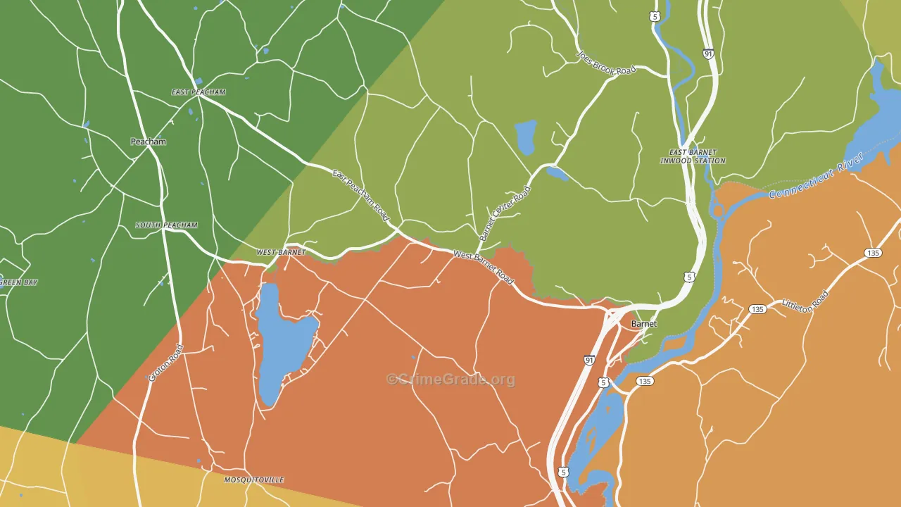 Barnet, VT Map of Burglary Rates