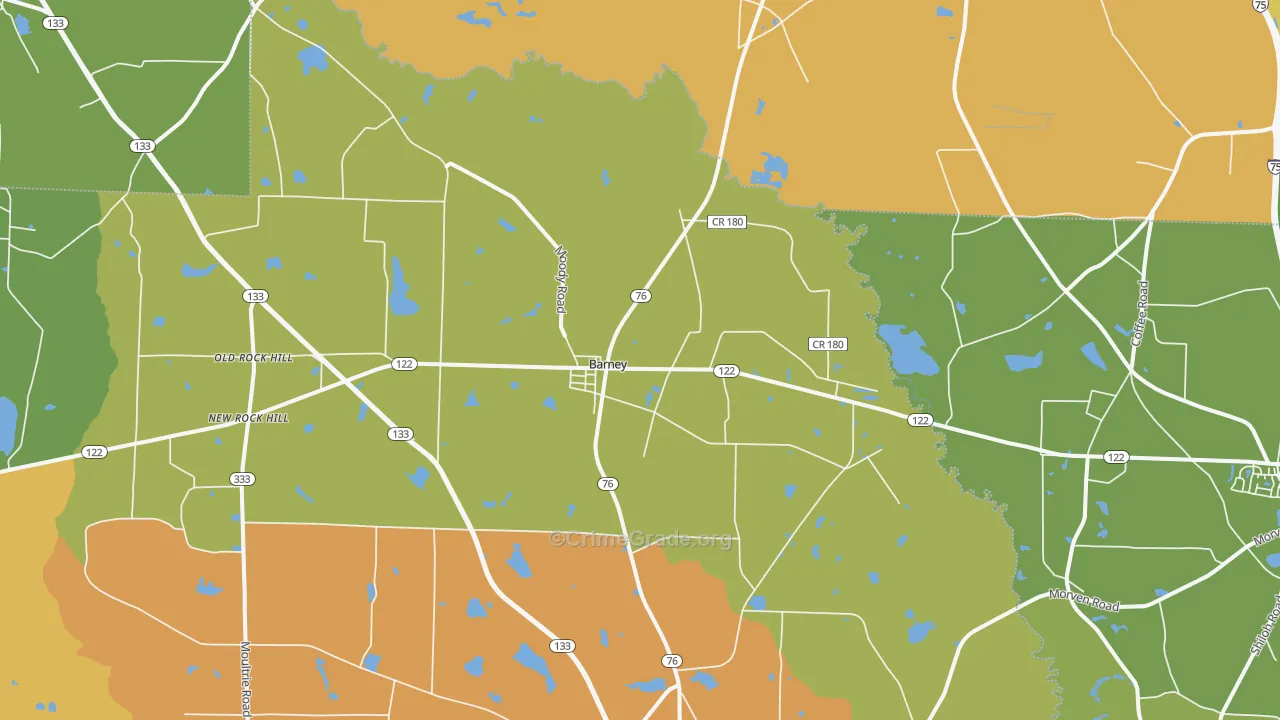 Barney, GA Map of Burglary Rates