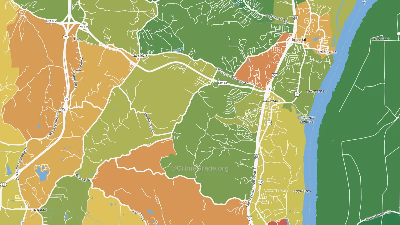 Barnhart, MO Map of Burglary Rates