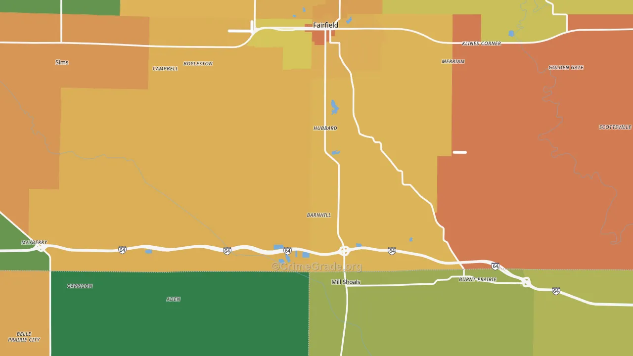 Barnhill, IL Map of Burglary Rates
