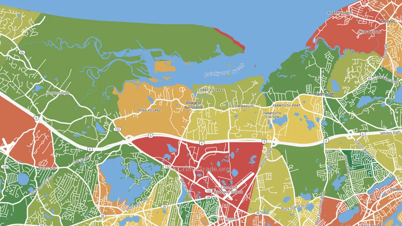 Barnstable, MA Map of Burglary Rates
