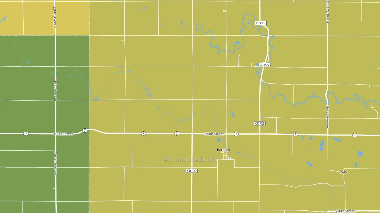 Barnum, IA Map of Burglary Rates
