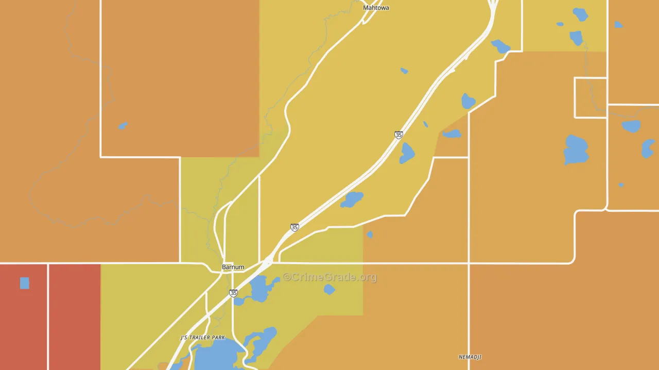 Barnum, MN Map of Burglary Rates