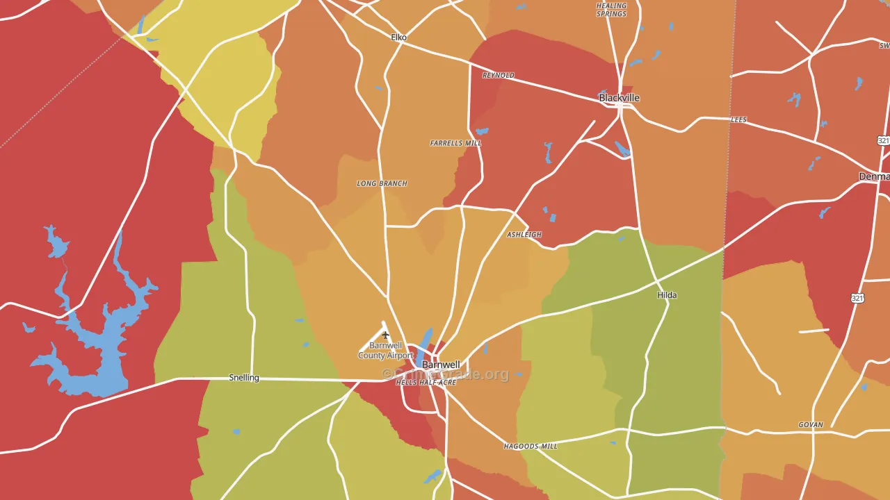 Barnwell County, SC Map of Burglary Rates
