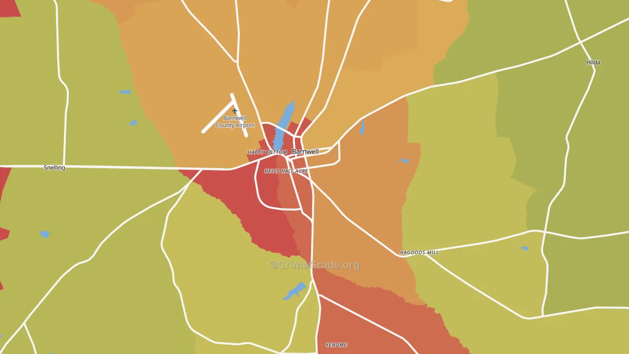 Barnwell, SC Map of Burglary Rates