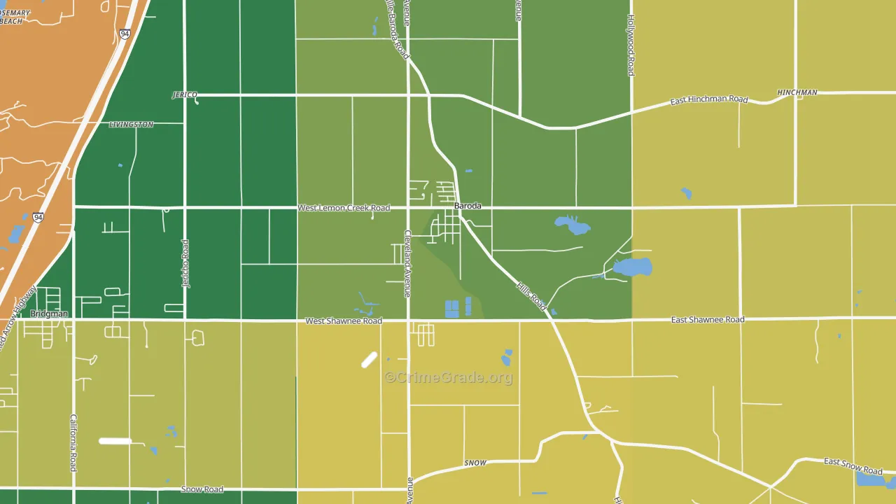 Baroda, MI Map of Burglary Rates