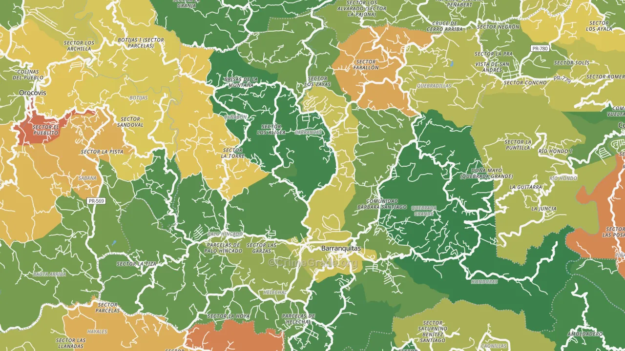 Barranquitas, PR Map of Burglary Rates