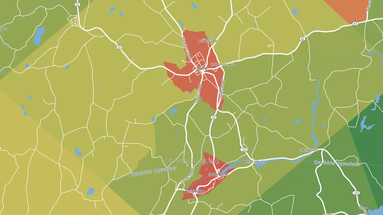 Barre, MA Map of Burglary Rates