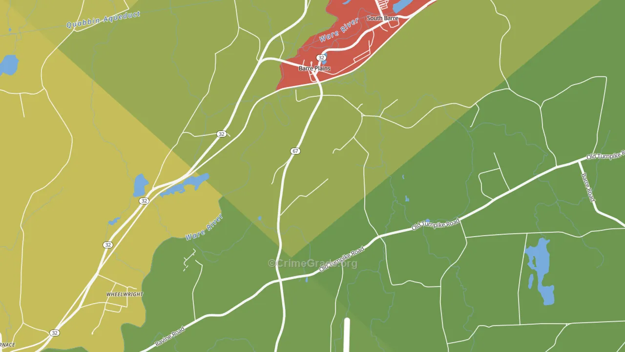 Barre Plains, MA Map of Burglary Rates