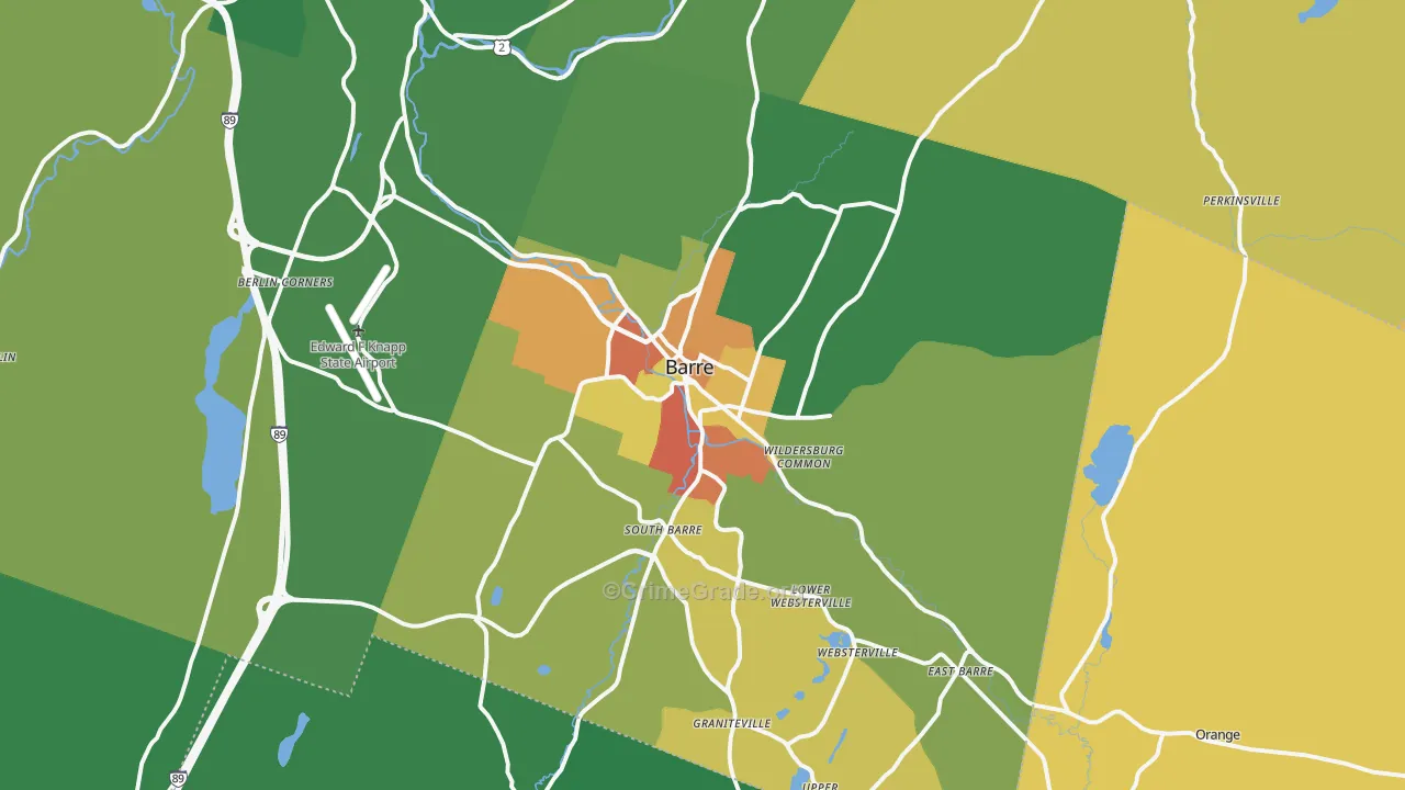 Barre, VT Map of Burglary Rates