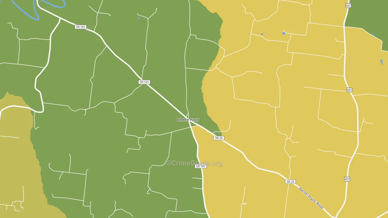 Barren Plain, TN Map of Burglary Rates