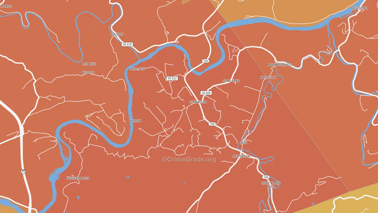 Barren Springs, VA Map of Burglary Rates