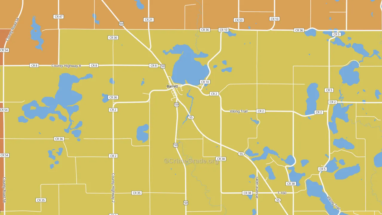 Barrett, MN Map of Burglary Rates