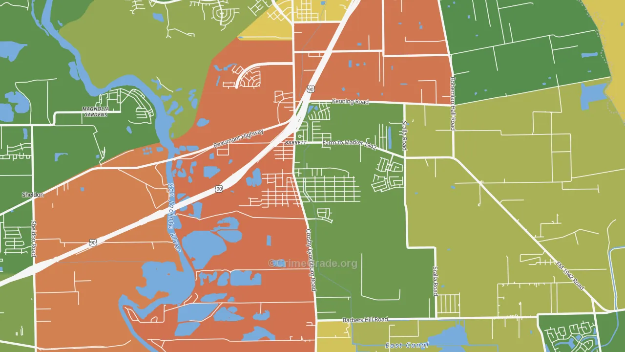 Barrett, TX Map of Burglary Rates