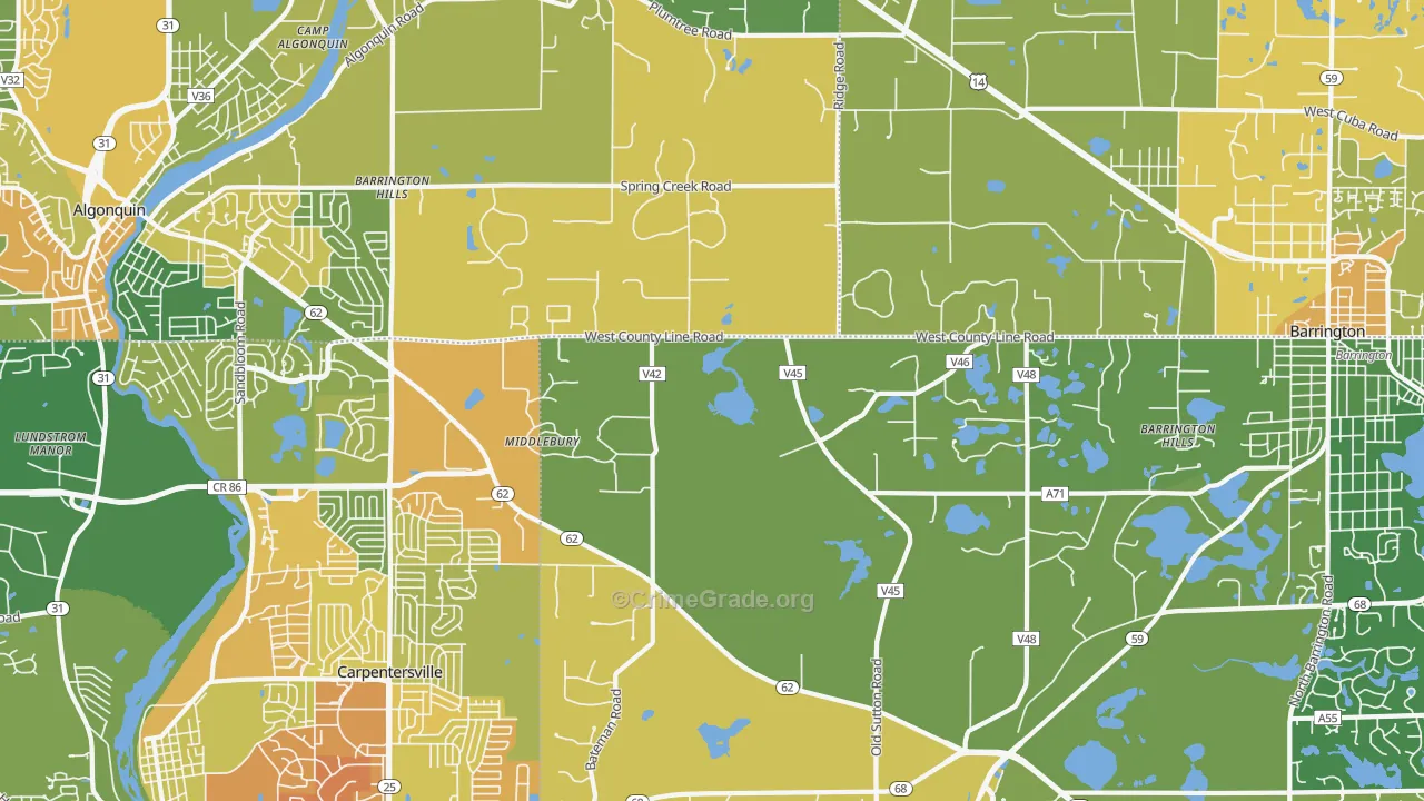 Barrington Hills, IL Map of Burglary Rates