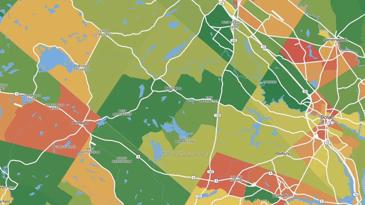 Barrington, NH Map of Burglary Rates