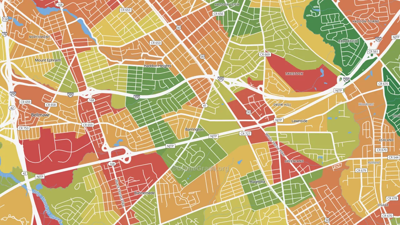 Barrington, NJ Map of Burglary Rates
