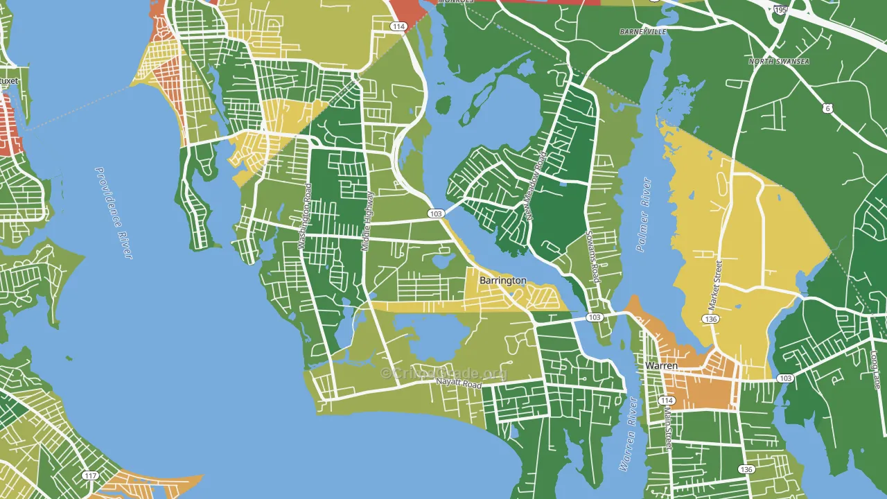 Barrington, RI Map of Burglary Rates