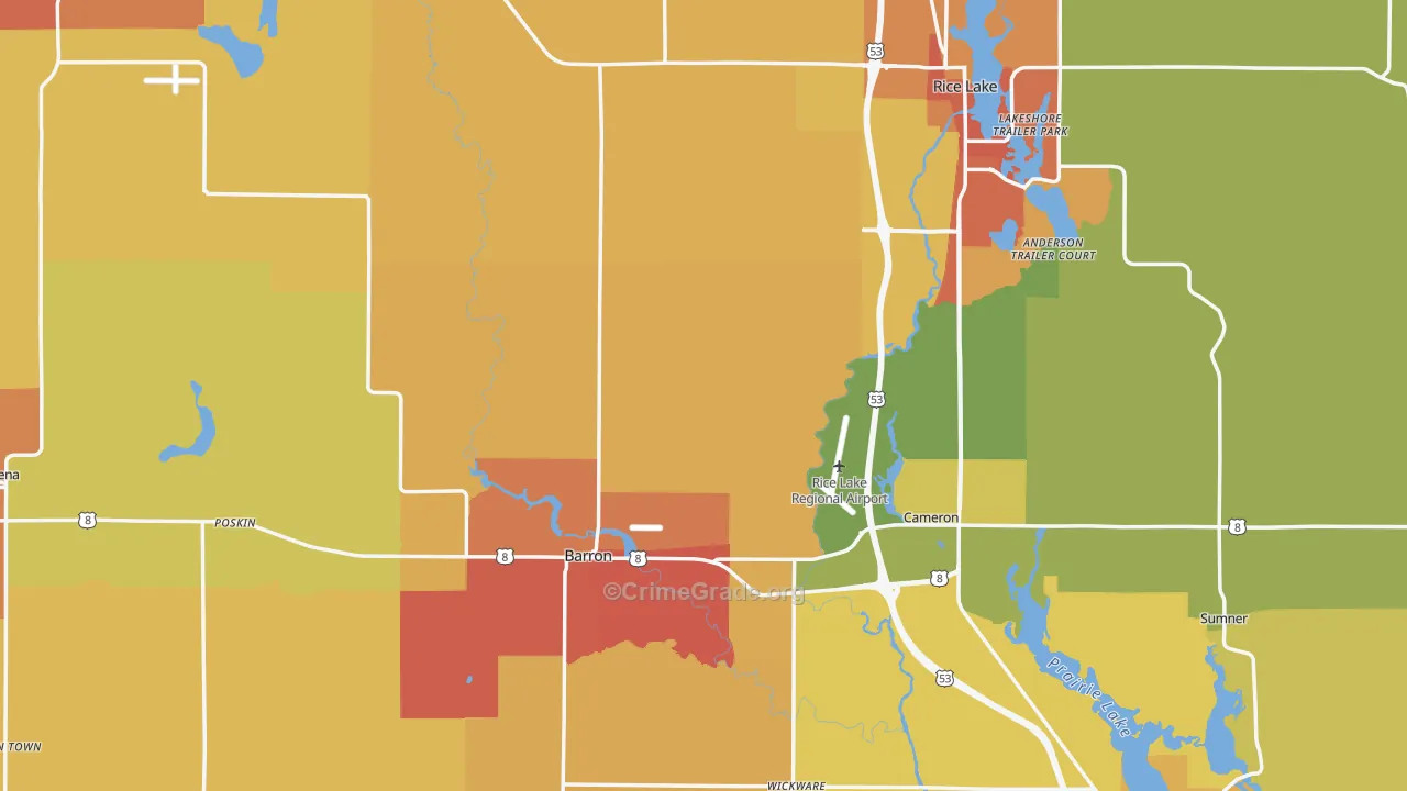 Barron County, WI Map of Burglary Rates
