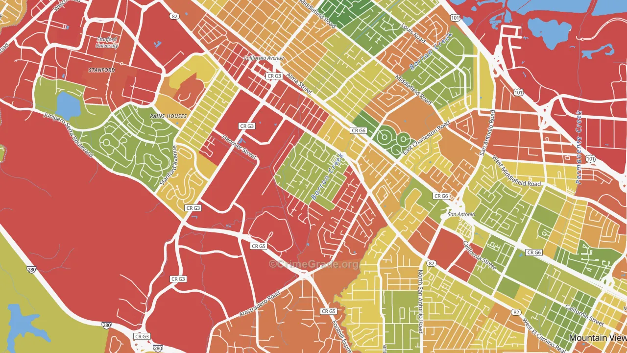 Barron Park, Palo Alto, CA Map of Burglary Rates