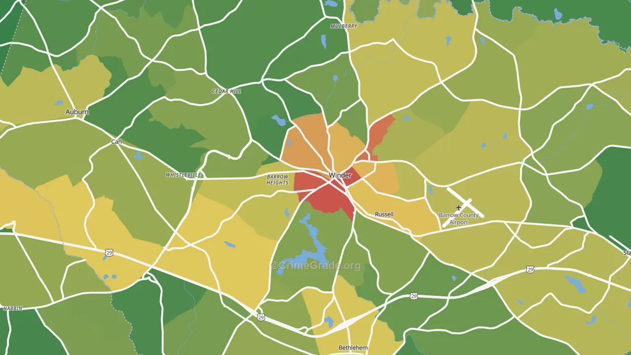 Barrow County, GA Map of Burglary Rates