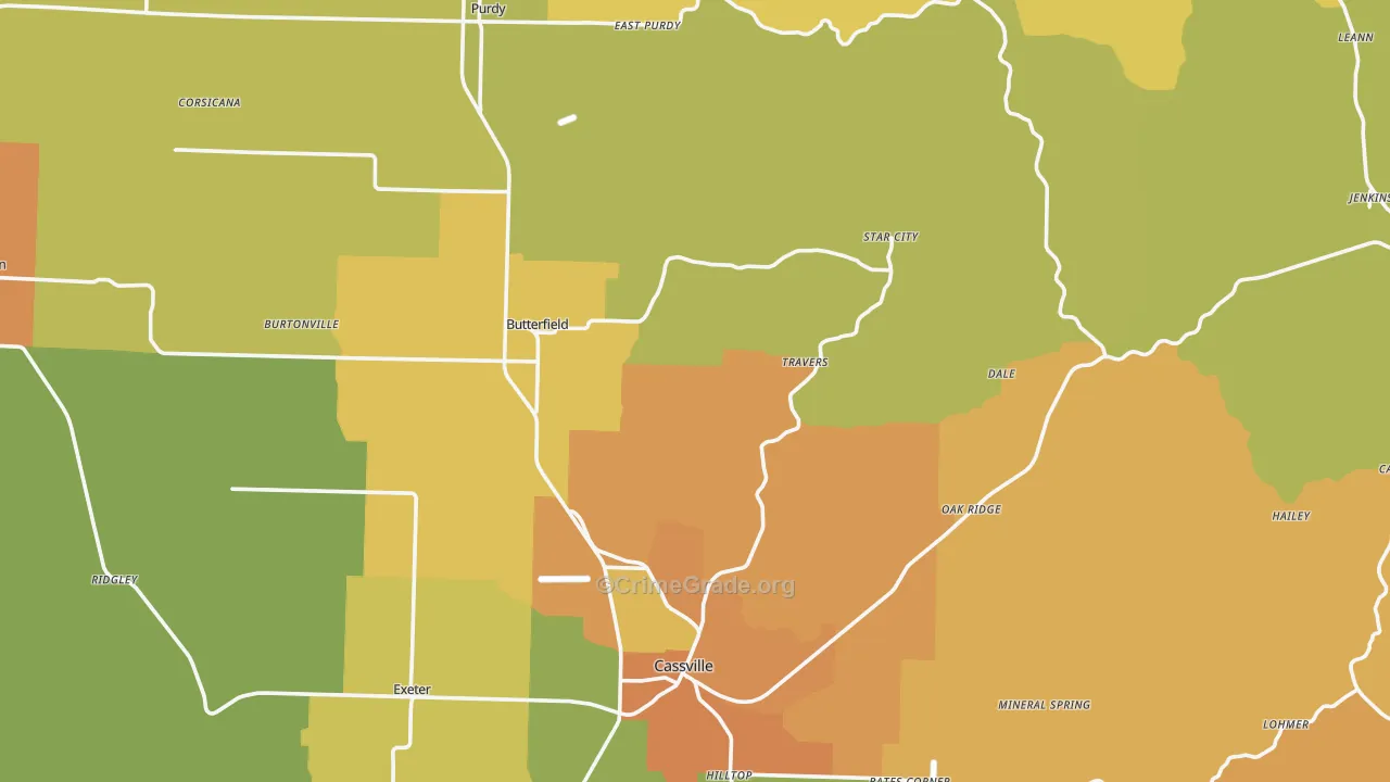 Barry County, MO Map of Burglary Rates