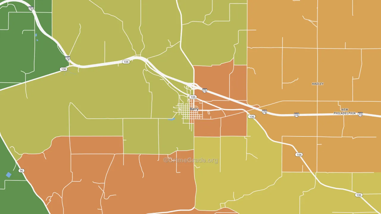 Barry, IL Map of Burglary Rates