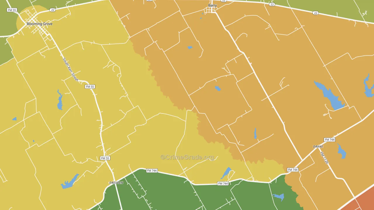 Barry, TX Map of Burglary Rates