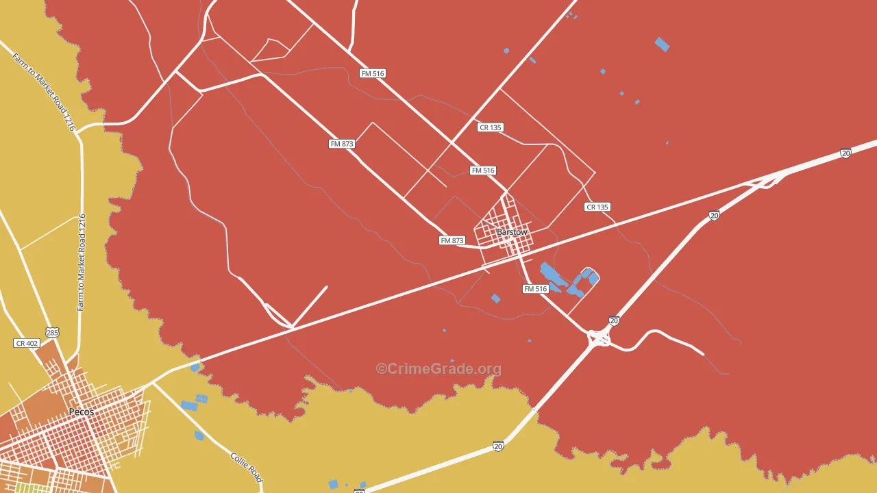 Barstow, TX Map of Burglary Rates