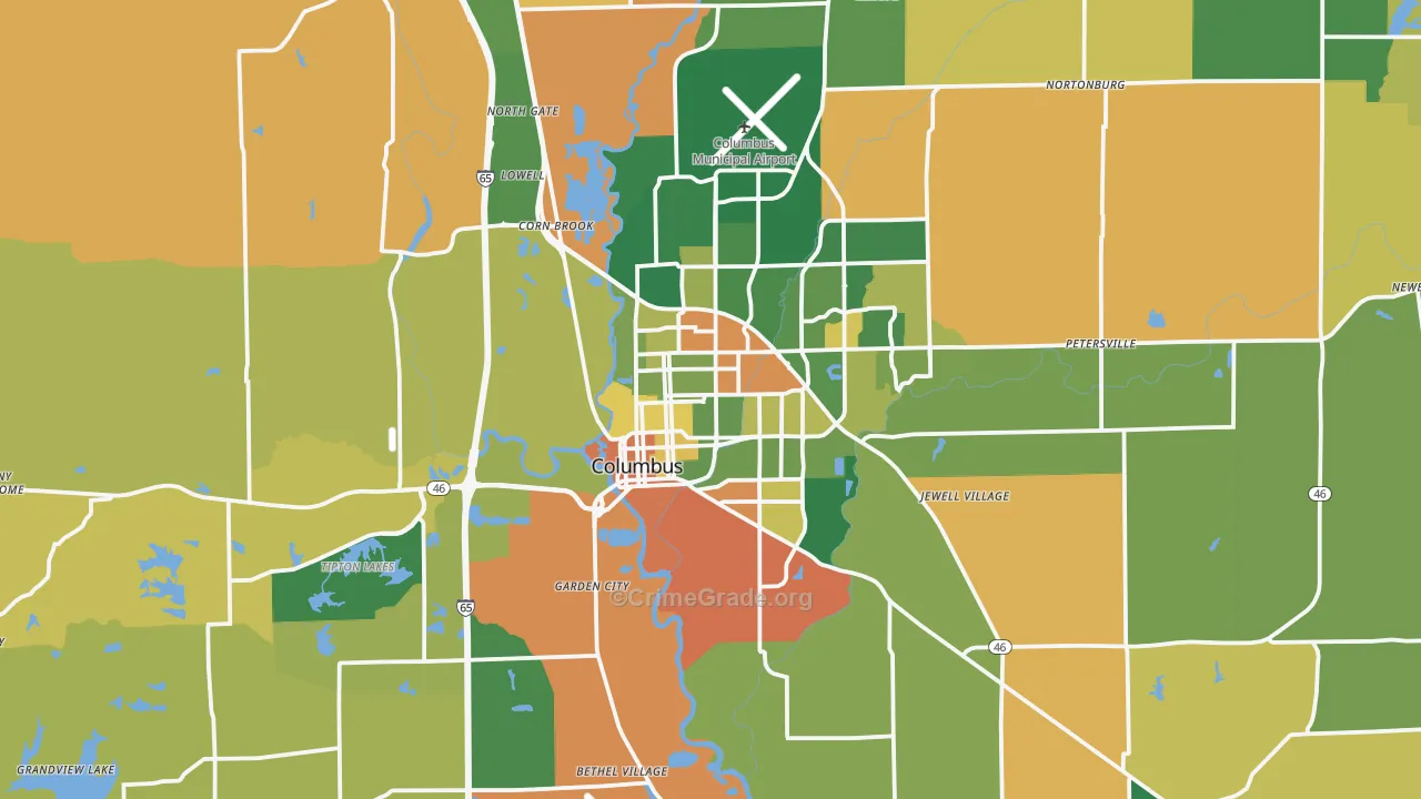 Bartholomew County, IN Map of Burglary Rates